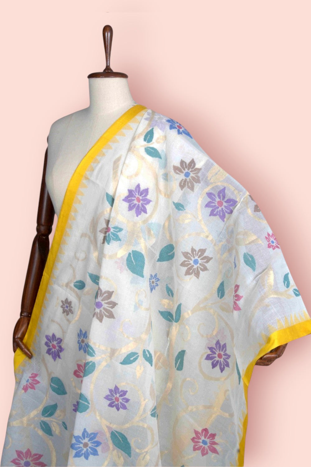Ponduru Handspun Cotton All Over Jamdani White Dupatta