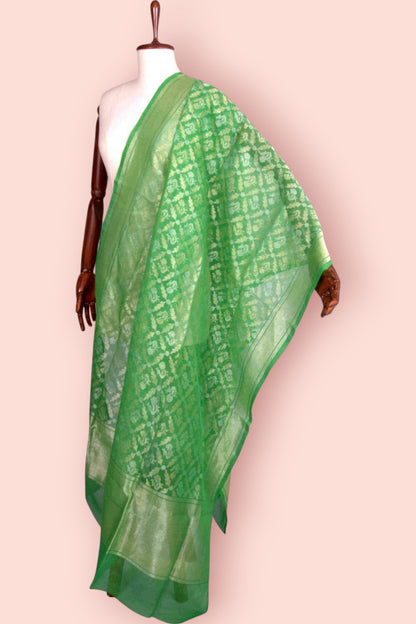 Banarasi Cotton Jamdani Brocade Green Dupatta