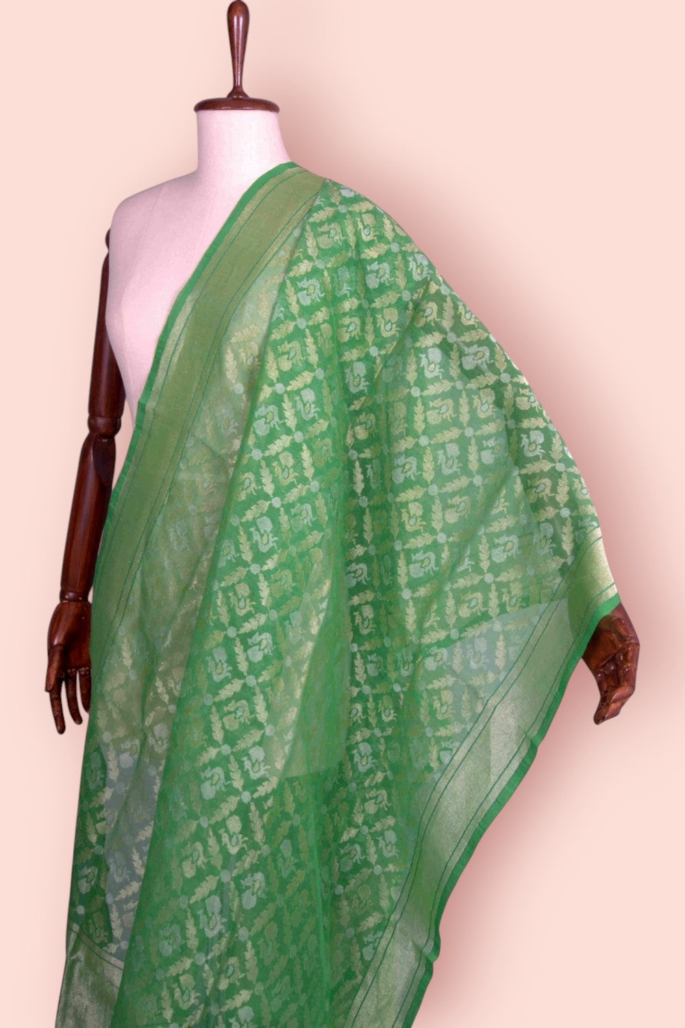 Banarasi Cotton Jamdani Brocade Green Dupatta