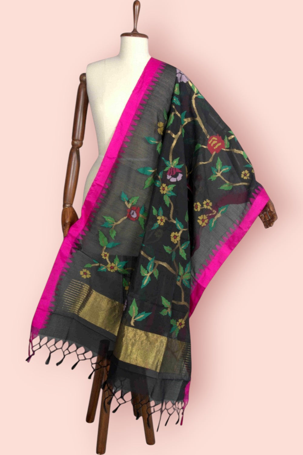 Ponduru Handspun Cotton All Over Jamdani Black Dupatta