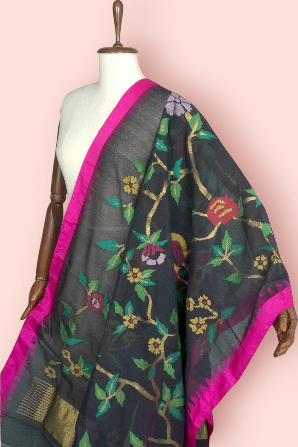 Ponduru Handspun Cotton All Over Jamdani Black Dupatta