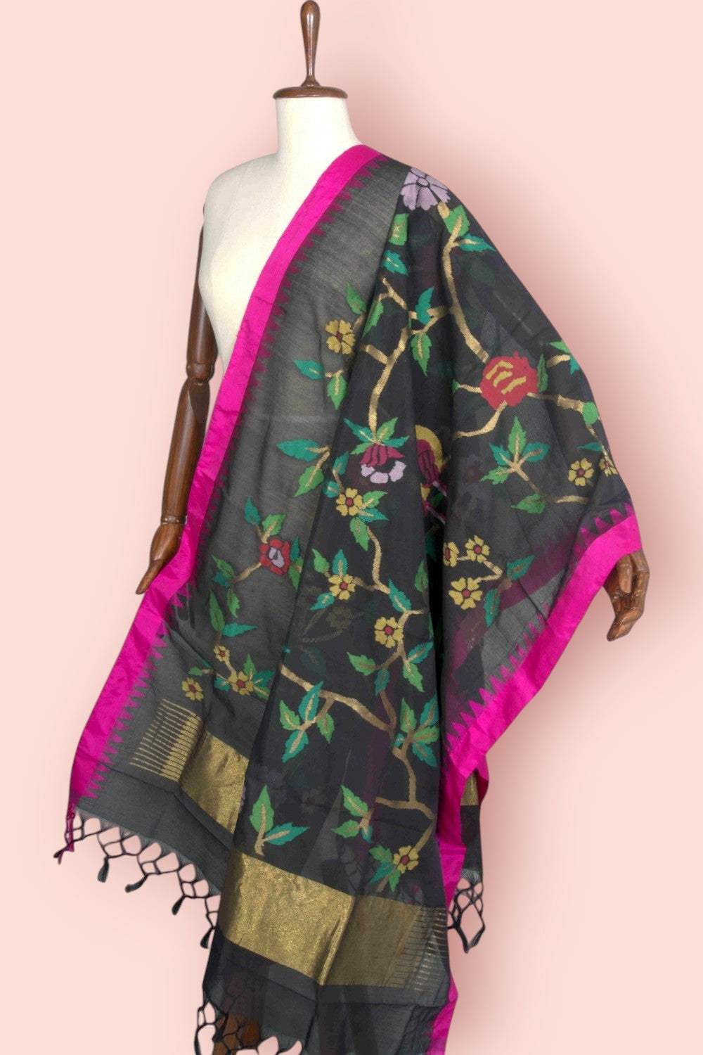 Ponduru Handspun Cotton All Over Jamdani Black Dupatta