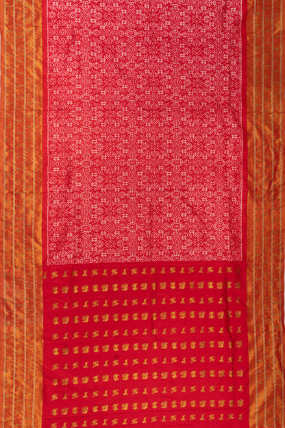 Pochampally Silk Ikat Red Saree With Paithani Inspired Border