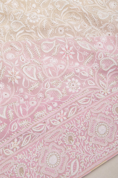 Lucknow Chikankari Georgette Shading Pink Saree