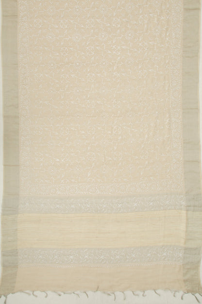 Tussar Tissue Kantha Work Beige Saree