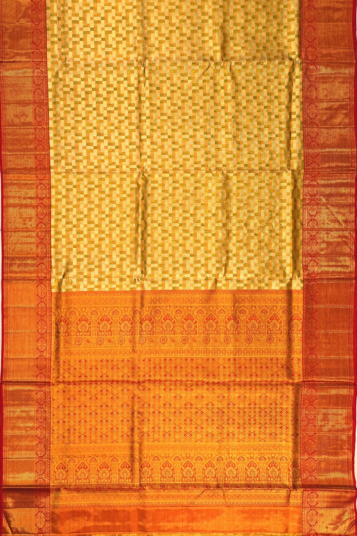 Kanchipuram Silk Tissue Geometrical Brocade Gold Saree