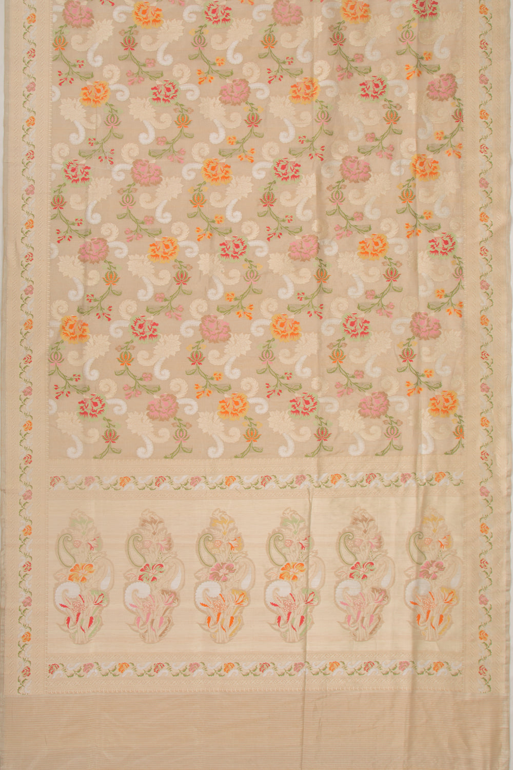 Banarasi Kora Organza Tissue Jaal And Jamdani Cream Saree