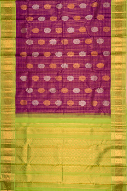 Kanchipuram Silk Checks And Butta Purple Saree