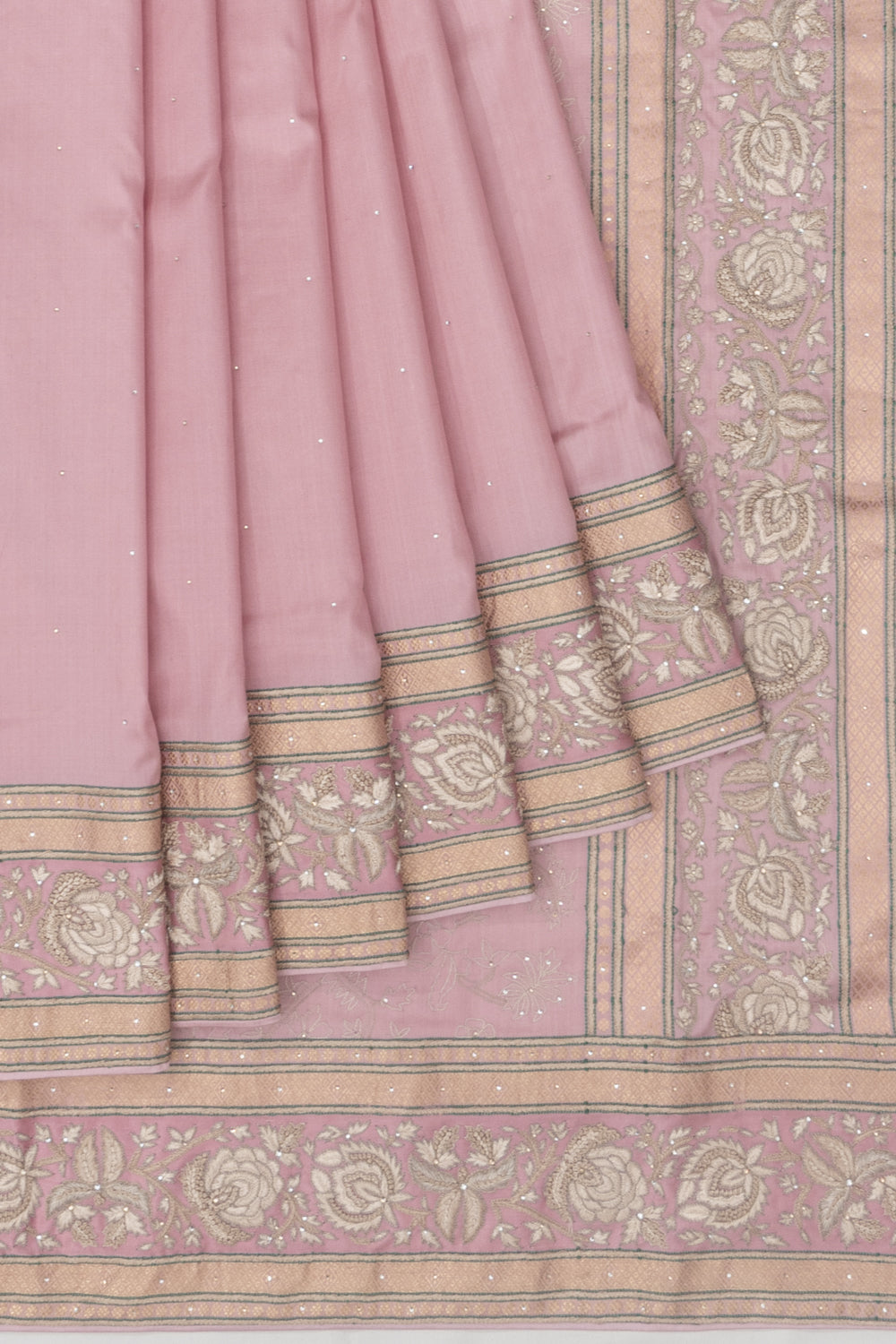 Parsi Gara Banarasi Silk Butta Baby Pink Saree