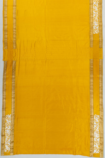 Parsi Gara Banarasi Silk Plain Yellow Saree