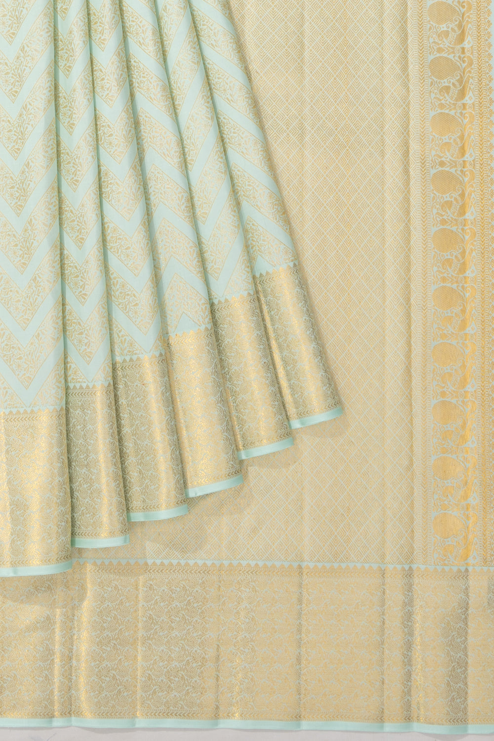 Kanchipuram Silk Zig Zag Lines Pastel Blue Saree With Gift Box And Rakhi
