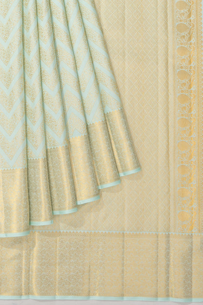 Kanchipuram Silk Zig Zag Lines Pastel Blue Saree With Gift Box And Rakhi