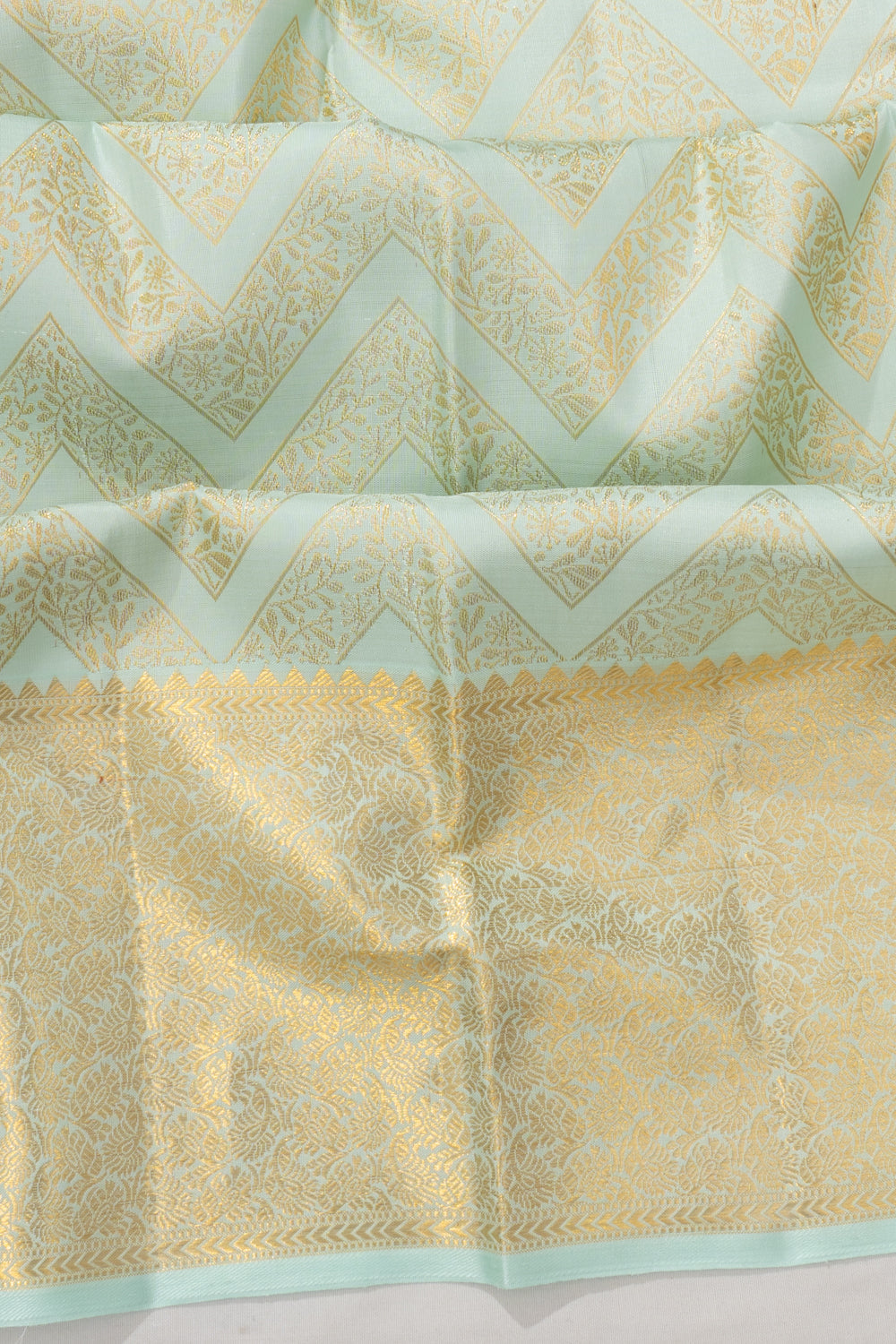 Kanchipuram Silk Zig Zag Lines Pastel Blue Saree With Gift Box And Rakhi