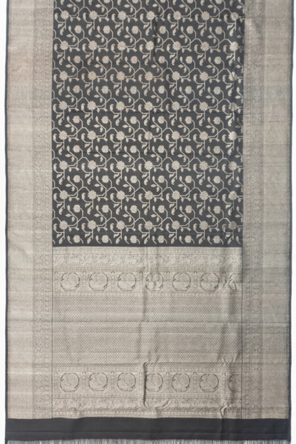 Kanchipuram Silk Jaal Black Saree