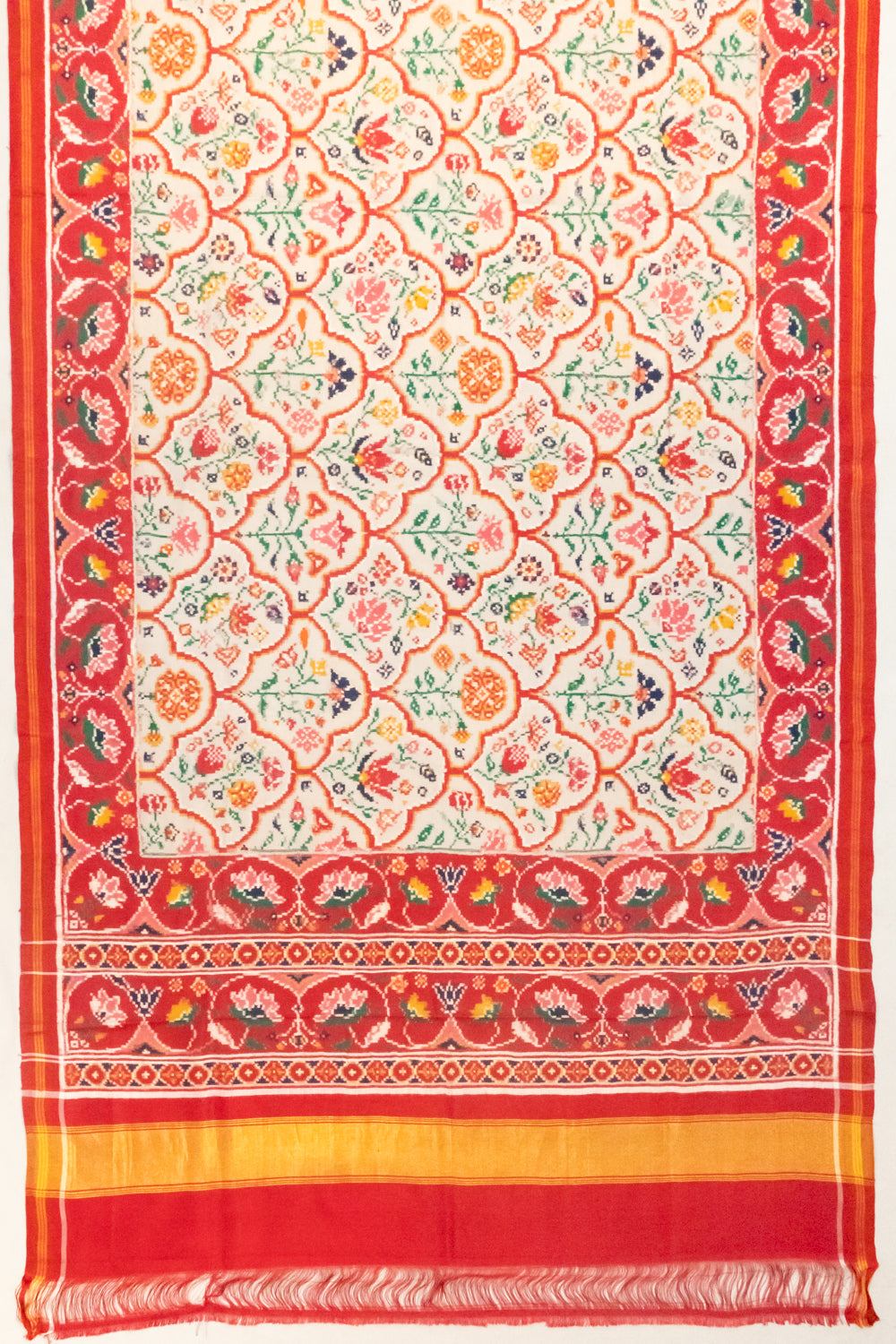 Natural Dye Patan Patola Silk Double Ikat Off White Saree