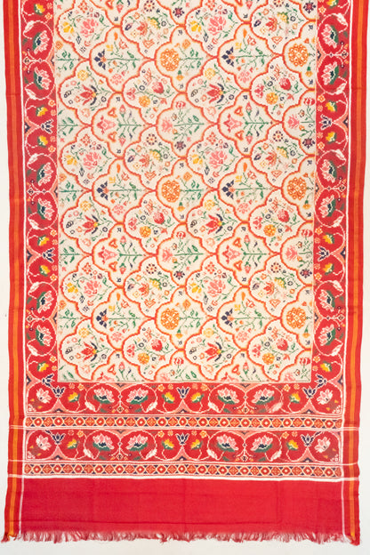 Natural Dye Patan Patola Silk Double Ikat Off White Saree