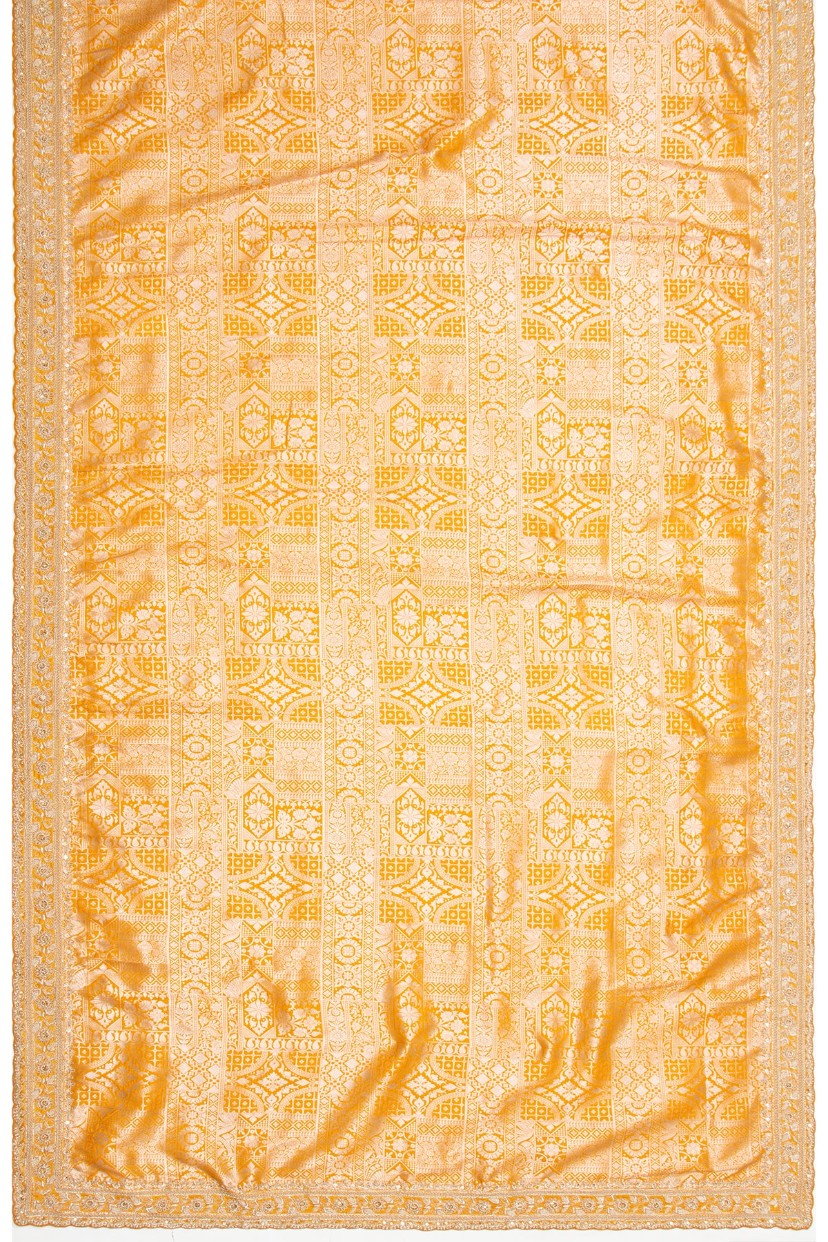 Banarasi Silk Brocade Yellow Saree With Embroidery Border