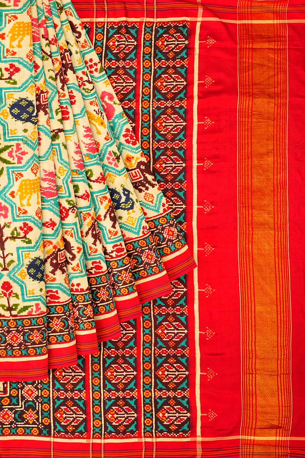 Patan Patola Silk Double Ikat Cream Saree
