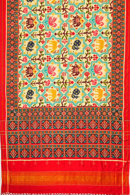 Patan Patola Silk Double Ikat Cream Saree
