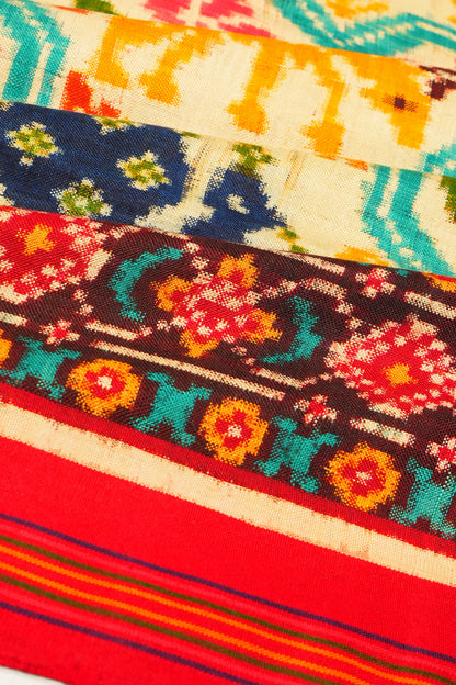 Patan Patola Silk Double Ikat Cream Saree