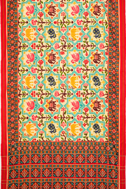 Patan Patola Silk Double Ikat Cream Saree