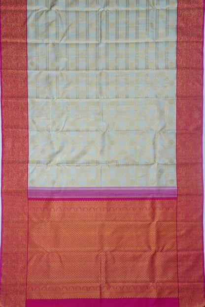 Kanchipuram Silk Checks And Butta Pastel Grey Saree