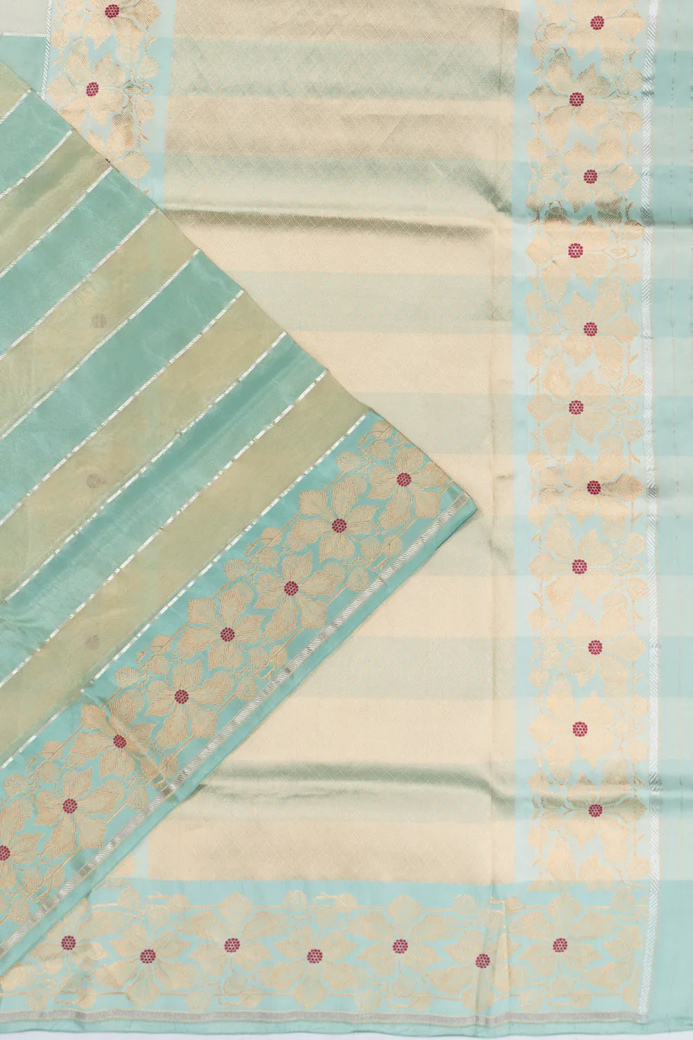 Banarasi Kora Organza Tissue Horizontal Lines Sea Green Saree