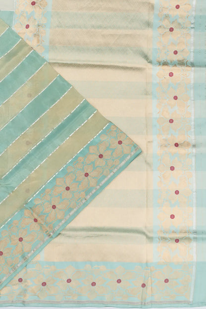 Banarasi Kora Organza Tissue Horizontal Lines Sea Green Saree