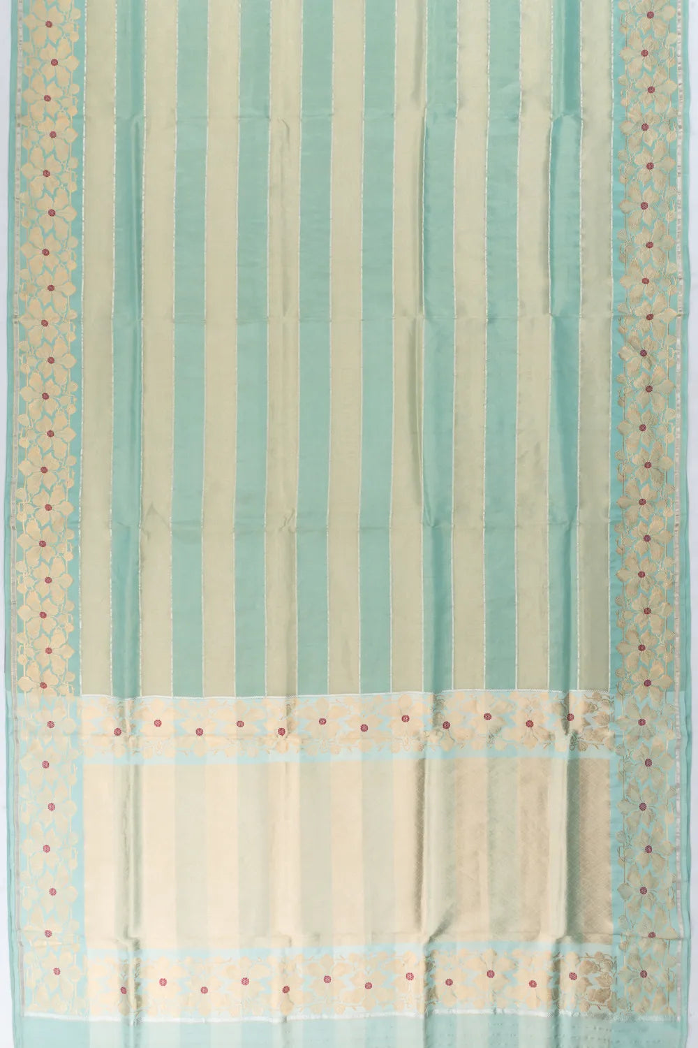 Banarasi Kora Organza Tissue Horizontal Lines Sea Green Saree