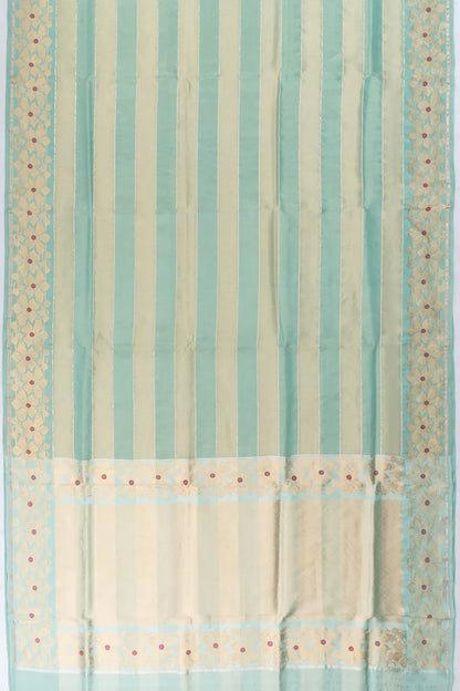 Banarasi Kora Organza Tissue Horizontal Lines Sea Green Saree