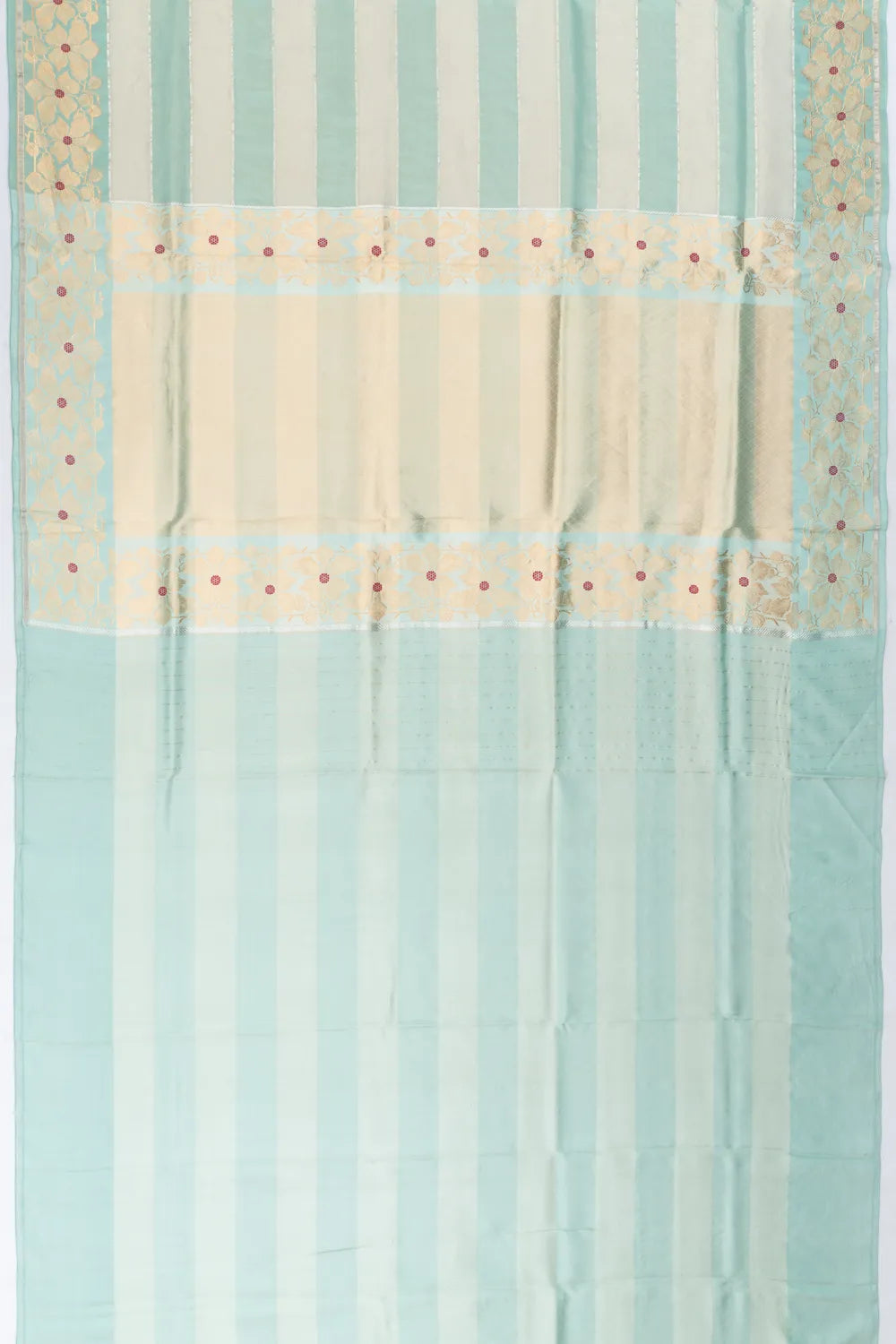 Banarasi Kora Organza Tissue Horizontal Lines Sea Green Saree