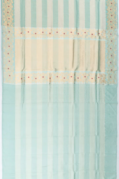 Banarasi Kora Organza Tissue Horizontal Lines Sea Green Saree