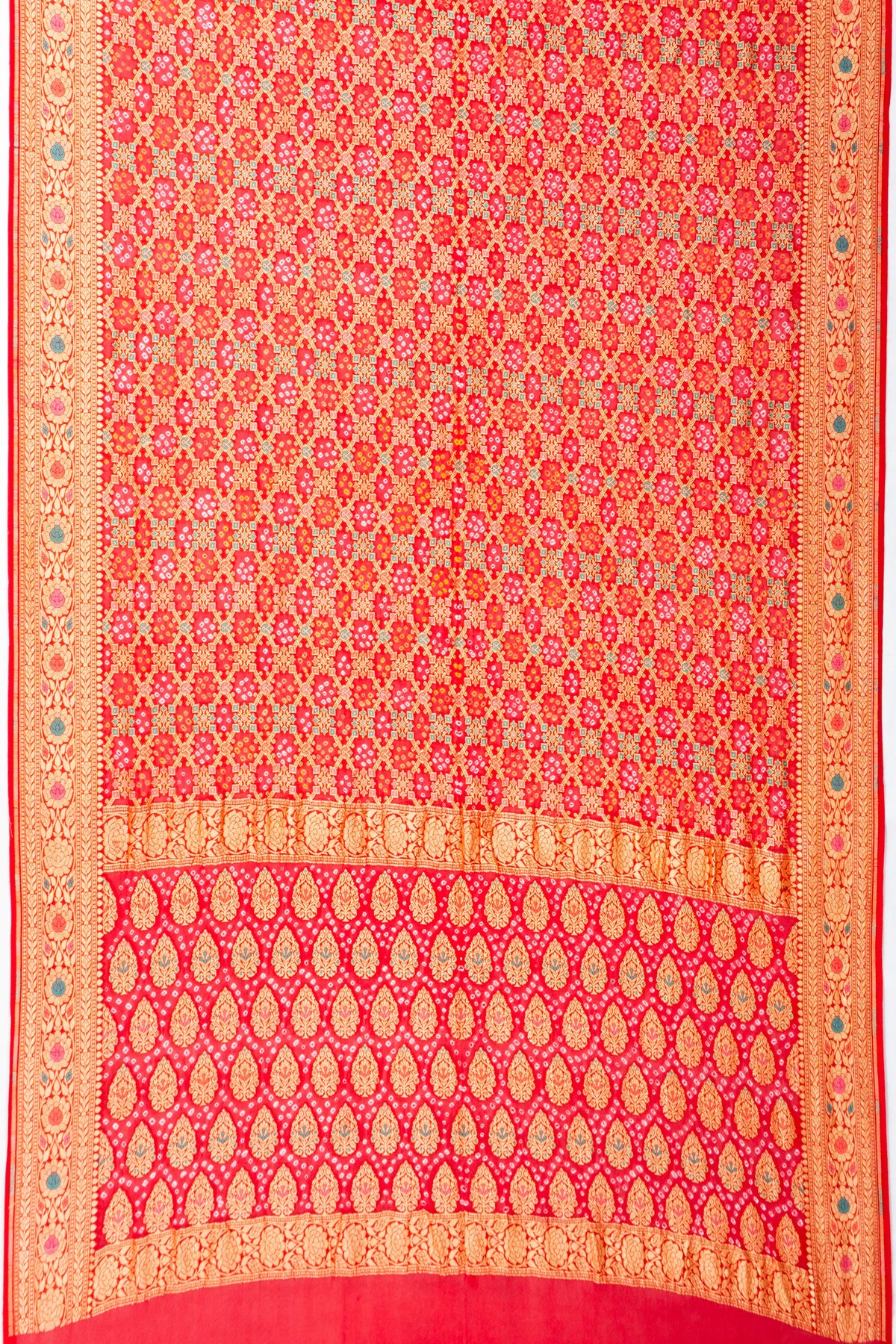 Banarasi Georgette Bandhani Brocade Red Saree