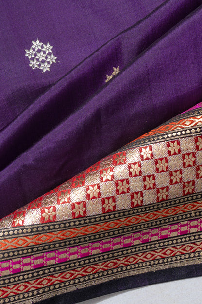 Banarasi Satin Butta Violet Saree