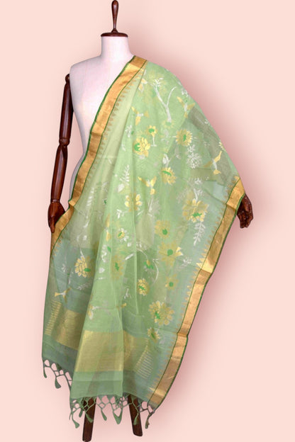 Ponduru Handspun Cotton All Over Jamdani Pastel Green Dupatta