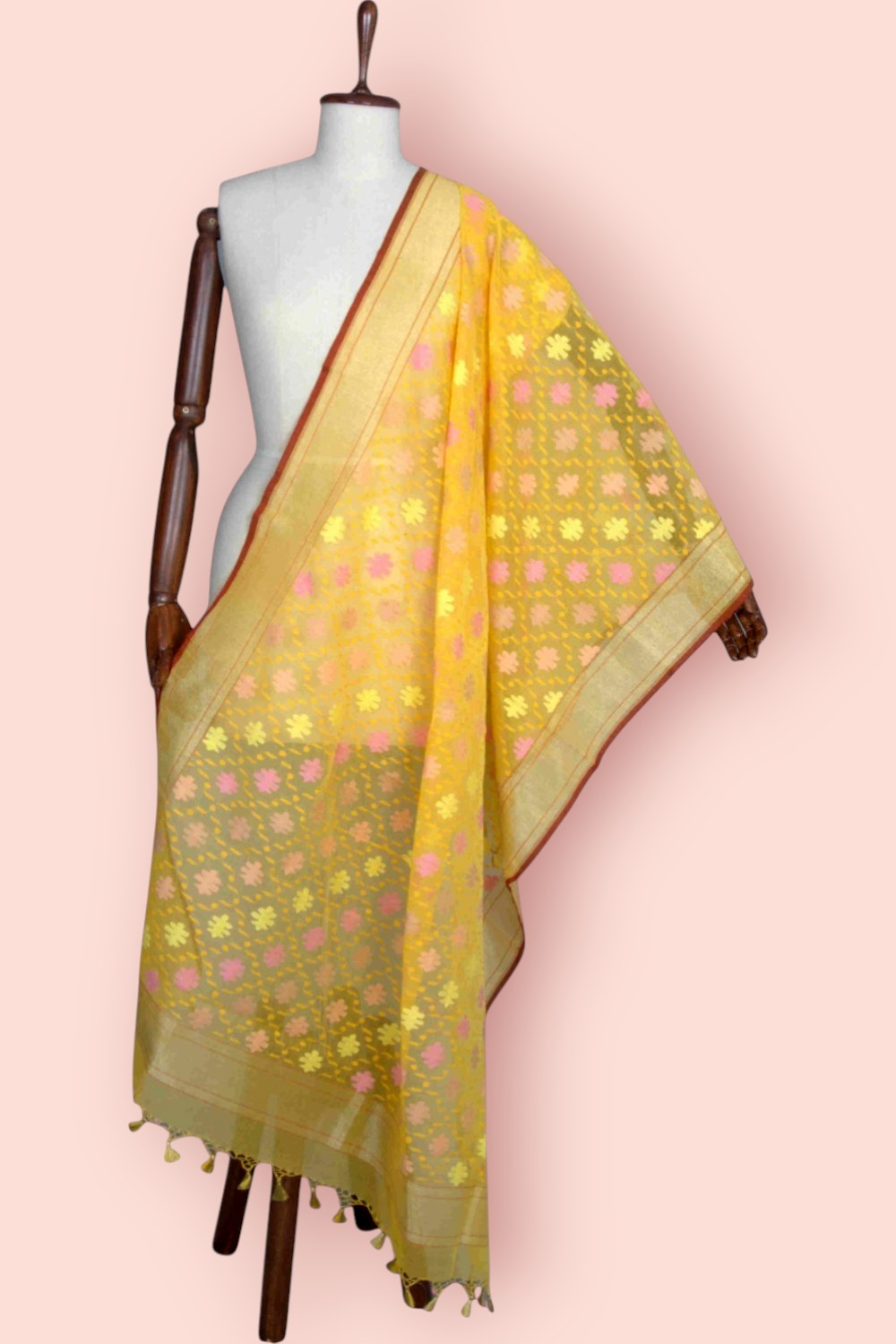 Banarasi Cotton Jamdani Brocade Pithambari Yellow Dupatta
