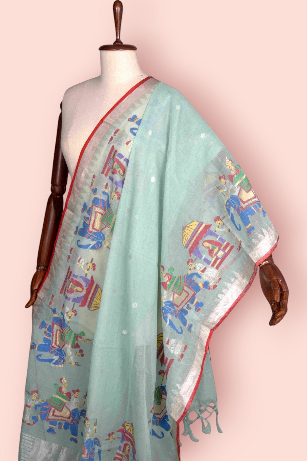 Ponduru Handspun Cotton Butta Pastel Green Dupatta