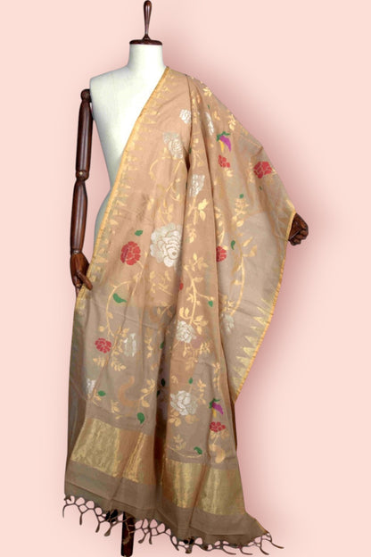 Ponduru Handspun Cotton All Over Jamdani Pastel Brown Dupatta