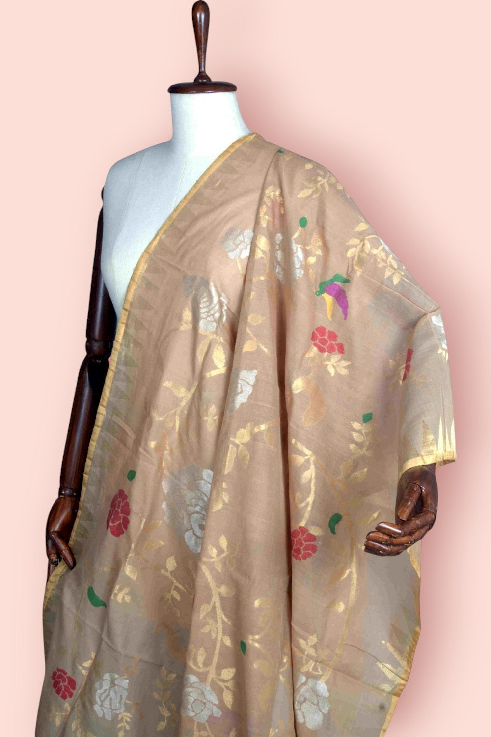 Ponduru Handspun Cotton All Over Jamdani Pastel Brown Dupatta