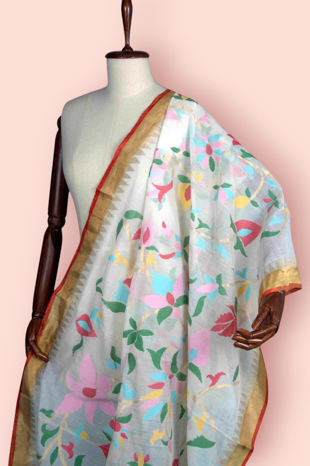 Ponduru Handspun Cotton All Over Jamdani White Dupatta