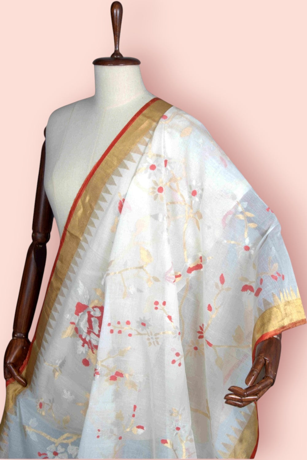 Ponduru Handspun Cotton All Over Jamdani Jaal White Dupatta