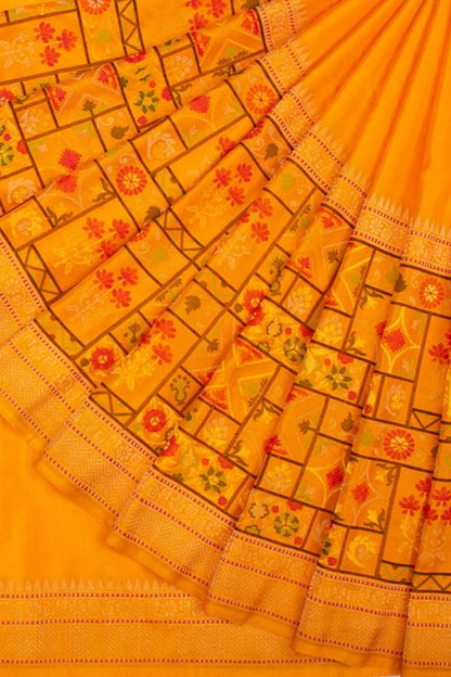 Banarasi Silk  Kadwa Plain Mustard Yellow  Saree