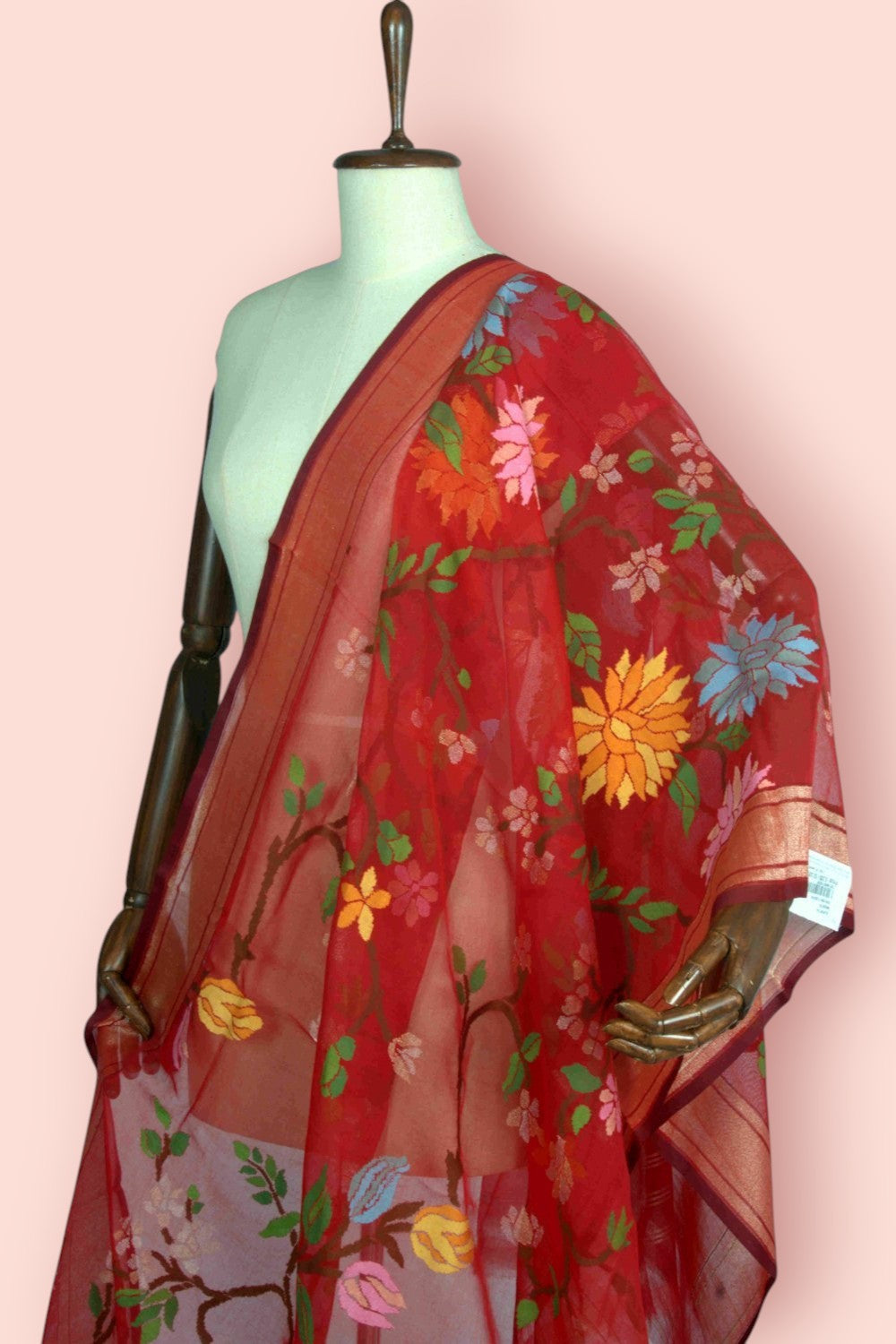 Banarasi Cotton All Over Jamdani Red Rakhambari Dupatta