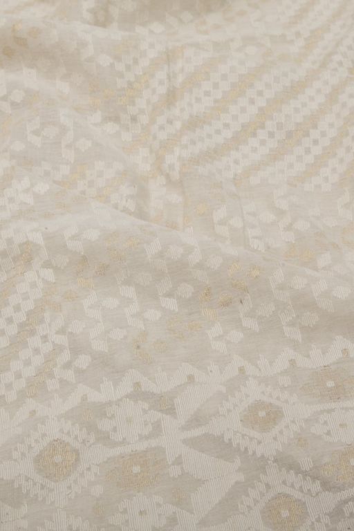 Masterpiece Dhakai Muslin Jamdani Cotton Off-White Saree