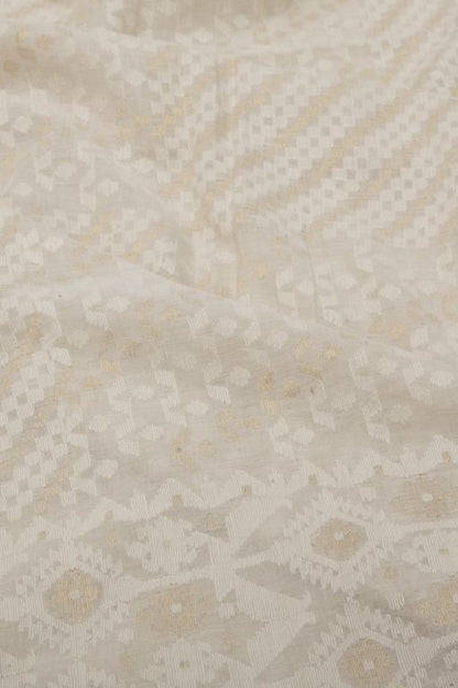 Masterpiece Dhakai Muslin Jamdani Cotton Off-White Saree